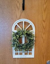 Mini Window Arch W Faux Boxwood Wreath Twine White Wood Frame  for sale  Shipping to South Africa