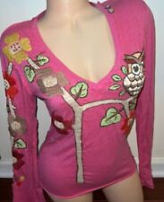 Joystick feminino Johnny Was rosa bordado coruja top manga longa belle pequeno comprar usado  Enviando para Brazil