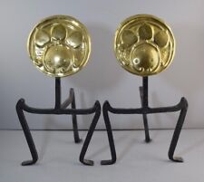 Used, ANTIQUE ARTS & CRAFTS HAMMERED BRASS/IRON FIRE DOGS~ANDIRONS~LIBERTY STYLE for sale  Shipping to South Africa