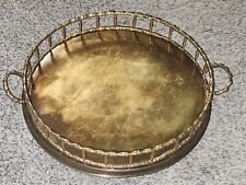 Vintage Solid Brass Serving Tray Bamboo Design Rail Handles Made In India Large for sale  Shipping to South Africa