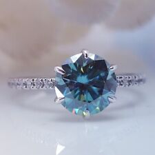 Hermoso anillo solitario de diamantes azules naturales de 6,60 quilates con certificación en plata 925 segunda mano  Embacar hacia Argentina