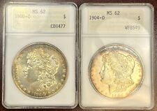 1900-O y 1904-O ANACS MS62 Morgan plata $1, tonificación atractiva - caja de jabón antigua ANAs segunda mano  Embacar hacia Argentina