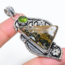 Madera Jaspe, Peridoto Gema 925 Plata Joyería Colgante 2.80" 28gm w925 segunda mano  Embacar hacia Argentina