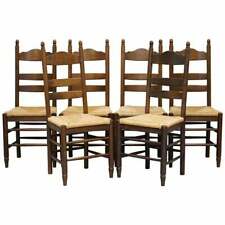 LOVELY SUITE OF SIX CIRCA 1940 DUTCH LADDER BACK OAK RUSH SEAT DINING CHAIRS 6, used for sale  Shipping to South Africa
