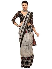 Women's Knit Cotton Blend Saree (White & Grey) for sale  Shipping to South Africa