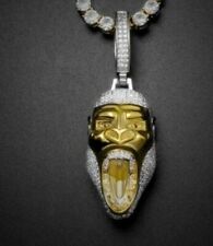 925Yellow Sterling Silver Wild Angry Gorilla Pendant 3CT Round Simulated Diamond, used for sale  Shipping to South Africa