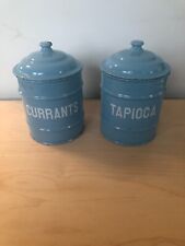 vintage light blue enamelware canister set currants and tapioca used condition for sale  Shipping to South Africa