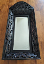 DARK HAND CARVED WOODEN FRAME & MIRROR 17x8" exterior 10.5x4.25" glass for sale  Shipping to South Africa