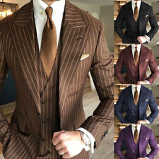 Fashion Men Suits Pin Striped 3 Pieces Wide Peak Lapel Business Wedding Tuxedos for sale  Shipping to South Africa