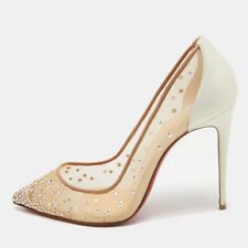 Christian Louboutin Beige/Iridescent Mesh and Leather Follies Strass Pumps Size for sale  Shipping to South Africa