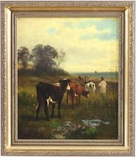 Used, Cattle in a Landscape Antique Oil Painting by William Frederick Hulk (1852–1922) for sale  Shipping to Canada