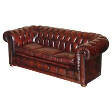 STUNNING FULLY RESTORED ENGLISH VINTAGE BORDEAUX LEATHER CHESTERFIELD CLUB SOFA for sale  Shipping to South Africa