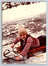 Young Girl Sledding In Snow Classic Fashion Vintage 3.5x5" Kodak Photo for sale  Shipping to South Africa