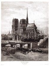 Hermoso A4 Arte Dibujo Notre-Dame Catedral, París c1879-90 Francia segunda mano  Embacar hacia Argentina
