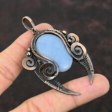 Angelite Gemstone Jewelry Copper Gift For Bridesmaid Wire Wrapped Pendant 2.83", used for sale  Shipping to South Africa