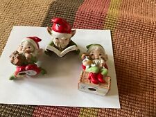 Homco Christmas Elf Elves Pixie Figurines Porcelain Set Of 3 Santa #5406 Vintage for sale  Shipping to South Africa