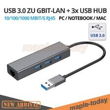 Adaptador externo USB 3.0 a RJ45 10/100/1000 Mbps Gigabit Ethernet LAN 3x concentrador USB segunda mano  Embacar hacia Argentina