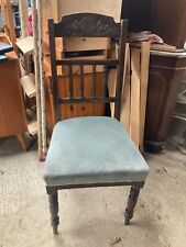 Vintage Antique Brown High Back Wooden Dining Chair with Blue Velvet Seat for sale  Shipping to South Africa