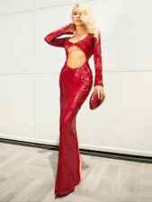 Sexy long sleeved shiny sequin slim fit dress, women's red hollow out long skirt for sale  Shipping to South Africa