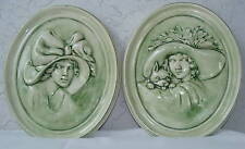 ERMA GILLILAND DUNCAN Conjunto de 2 Camafeus de Parede de Cerâmica Verde Senhoras com Chapéus 1985  comprar usado  Enviando para Brazil
