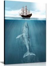 Quadro em tela para banheiro marítimo de baleia e navio decoração para casa, usado comprar usado  Enviando para Brazil
