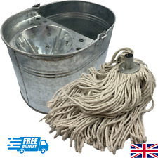 Metal Mop Bucket and Mop Head Set Galvanised Large Capacity Strong Heavy Duty for sale  Shipping to South Africa