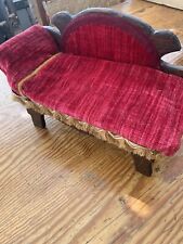 Antique Doll Sized/Mini Velvet Red Chaise Lounge Sofa/Fainting Couch for sale  Shipping to South Africa