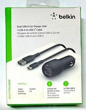 Carregador de carro Belkin 24W USB duplo - 2 portas USB A de 12W com cabo USB-C - Preto, usado comprar usado  Enviando para Brazil