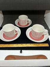 3 Vintage Cup & Saucer Sets Red Stripe Rorstrand Sweden Kadett Hertha Bengtsson for sale  Shipping to South Africa