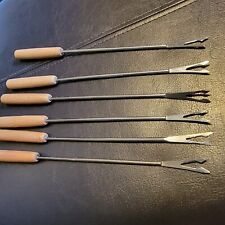 Vintage Fondue Forks Stainless Steel Wood Handles Set Of 6 for sale  Shipping to South Africa