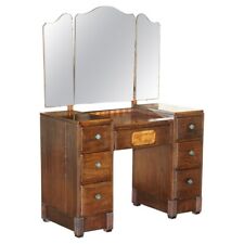 STUNNING VINTAGE ART DECO CIRCA 1930'S OAK & BURR WALNUT DRESSING TABLE + MIRROR, used for sale  Shipping to South Africa