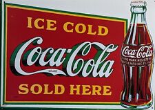 Letrero publicitario antiguo de metal coleccionable de colección Coca Cola helado vendido aquí segunda mano  Embacar hacia Argentina