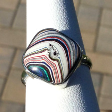 Michael Fordite Ring Size 8.25 Sterling Silver 925 Striped Paint Detroit Agate for sale  Shipping to South Africa