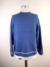 Vintage Hand Knitted Wool Jumper Size M Cornflower Blue Cream Trim Cable Knit for sale  Shipping to South Africa