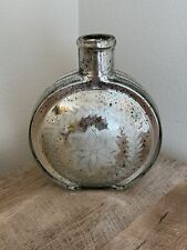 Pottery Barn Silver Mercury Glass Vase Etched Floral Laurel Wreath Flask Shape, used for sale  Shipping to South Africa