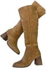 Diba True Mar Velus Tall Boots Womens Tan Brown Pull On Leather Square Toe Sz 7 for sale  Shipping to South Africa