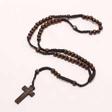 Usato, Collana Rosario in legno Uomo Donna Croce cattolico cristo religioso perline 8mm usato  Paderno Ponchielli