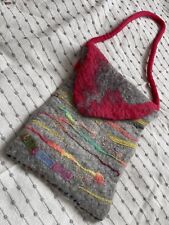Used, Wool Felt Shoulder Bag Handmade by Linda Kemp Grey,Pink,Multicolour Size 12”x10” for sale  Shipping to South Africa