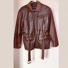 Vintage Wilsons Men’s Leather Motorcycle Jacket S Brown Belted Biker Zip Up for sale  Shipping to South Africa