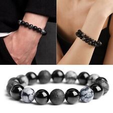 Pulsera trenzada de cuentas de piedra natural de lava volcánica de 8-10 mm para hombre joyería hecha a mano, usado segunda mano  Embacar hacia Argentina