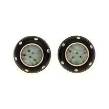 Trianian I Magnin Diamond Jade Onyx 14k Yellow Gold Round Post Clip Earrings, used for sale  Shipping to South Africa