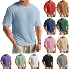 Nuevo Para hombres Verano Tejido Mangas Cortas Camiseta Cuello Redondo Suelta Informal Camiseta Prenda para el torso segunda mano  Embacar hacia Mexico