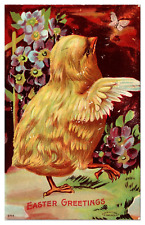 Cartão postal antigo de saudações de Páscoa, galinha, borboleta, flores comprar usado  Enviando para Brazil