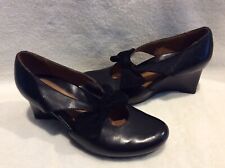 Women's EARTHIES Black Leather Bristol Retro Style Bow Tie Wedge Shoes Size 7.5, used for sale  Shipping to South Africa