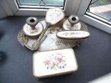 Vintage Embroidered Petit Point  Piece Vanity Dressing Table Set for sale  Shipping to South Africa