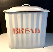 Vintage 1940’s Metal Enamel Bread Box Ribbed With Lid White Red Lettering for sale  Shipping to South Africa