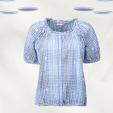 Ex TU Women’s Short Sleeve Gingham Daisy Bubble Hem Top in Blue Check for sale  Shipping to South Africa