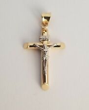 Pingente cruz religiosa 14k real dois tons ouro-amarelo e branco-crucifixo de Jesus comprar usado  Enviando para Brazil