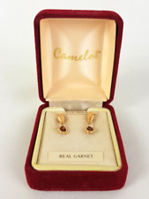 9ct Gold Camelot Red Garnet Earrings for sale  PORTSMOUTH