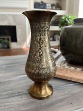 Used, Vintage etched brass floral design bud vase 7" boho jungalow decor for sale  Shipping to South Africa